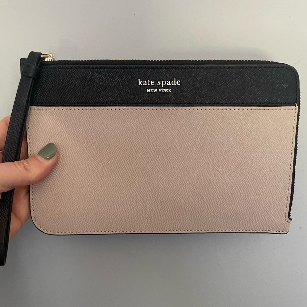 Kate Spade Black and Pink Staci Medium L Zip Wallet